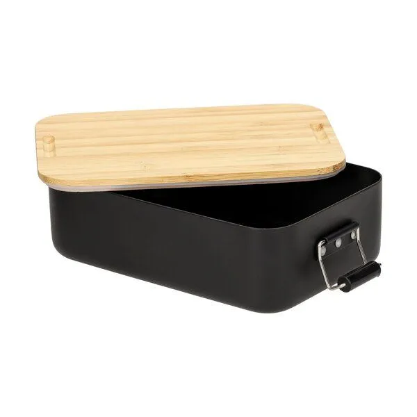 elasto elasto Vorratsdose 'Bamboo' klein - Aluminium Brotdose inkl. Schneidebrett, Schwarz, – Produktbild 4 von 4