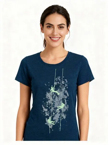 Spangeltangel Spangeltangel Damenshirt, “Kletterer“, T-Shirt, sportlich, bedruckt, Siebdruck, Bio-Baumwolle, Dunkelblau, – Produktbild 4 von 4