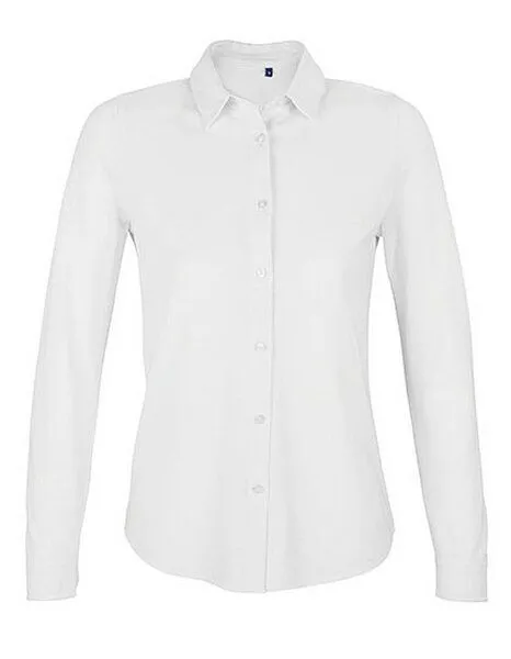 NEOBLU NEOBLU Damen Bluse Langarm Arbeitskleidung Businessbluse Bio Baumwolle Vegan, Weiss, – Produktbild 2 von 4