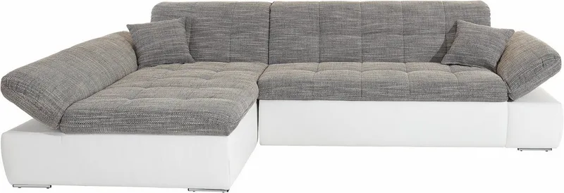 DOMO collection Ecksofa MORIC 300x172 cm, XXL-Sofa mit viel Platz, L-Form, auch in Cord, wahlweise mit Bettfunktion und Armteilverstellung, Grau|weiß, – Produktbild 3 von 8