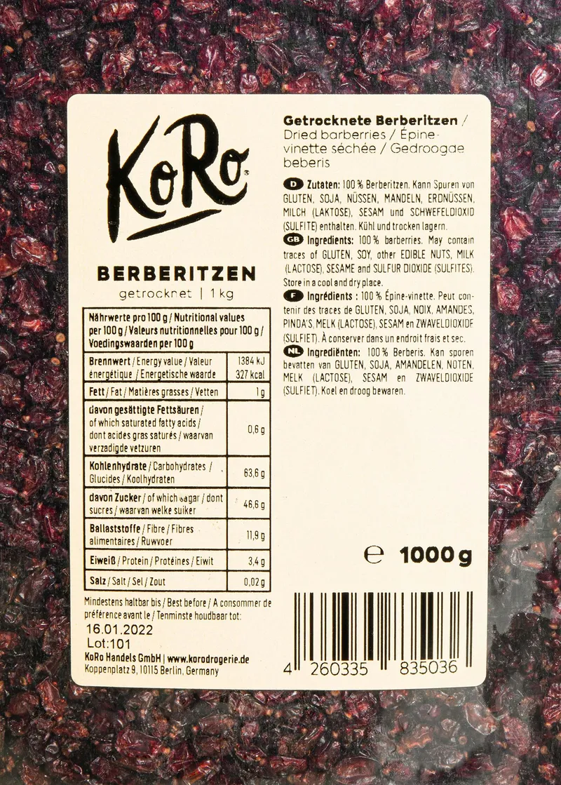 KoRo Berberitzen ohne Zusätze 1 kg – Produktbild 3 von 5