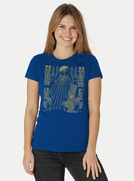 Peaces.bio - handbedruckte Biomode Peaces.bio - handbedruckte Biomode Damen Fit T-Shirt Sonnenscheibe Aton, Königsblau, – Produktbild 2 von 2