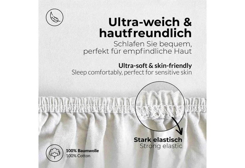etérea Himmlische Qualität Spannbettlaken etérea Comfort Jersey 2er Set Spannbettlaken, Jersey, Gummizug: rundum, (2 Stück), Weiß, – Produktbild 4 von 5