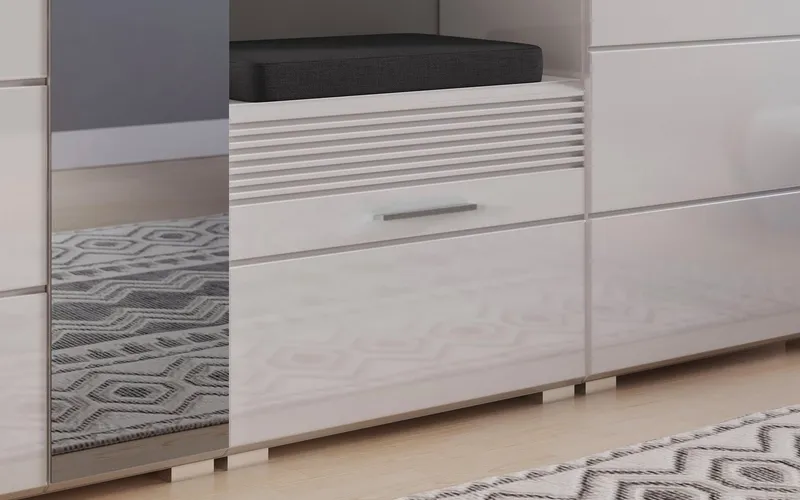 Home affaire Sitzbank Malmö, Breite 60 cm, 1 Tür, 2 Fächer, hochwertige MDF Front, Rillenfräsung, Bank, Schuhbank, Garderobenbank, Dielenbank, Weiß, – Produktbild 5 von 5