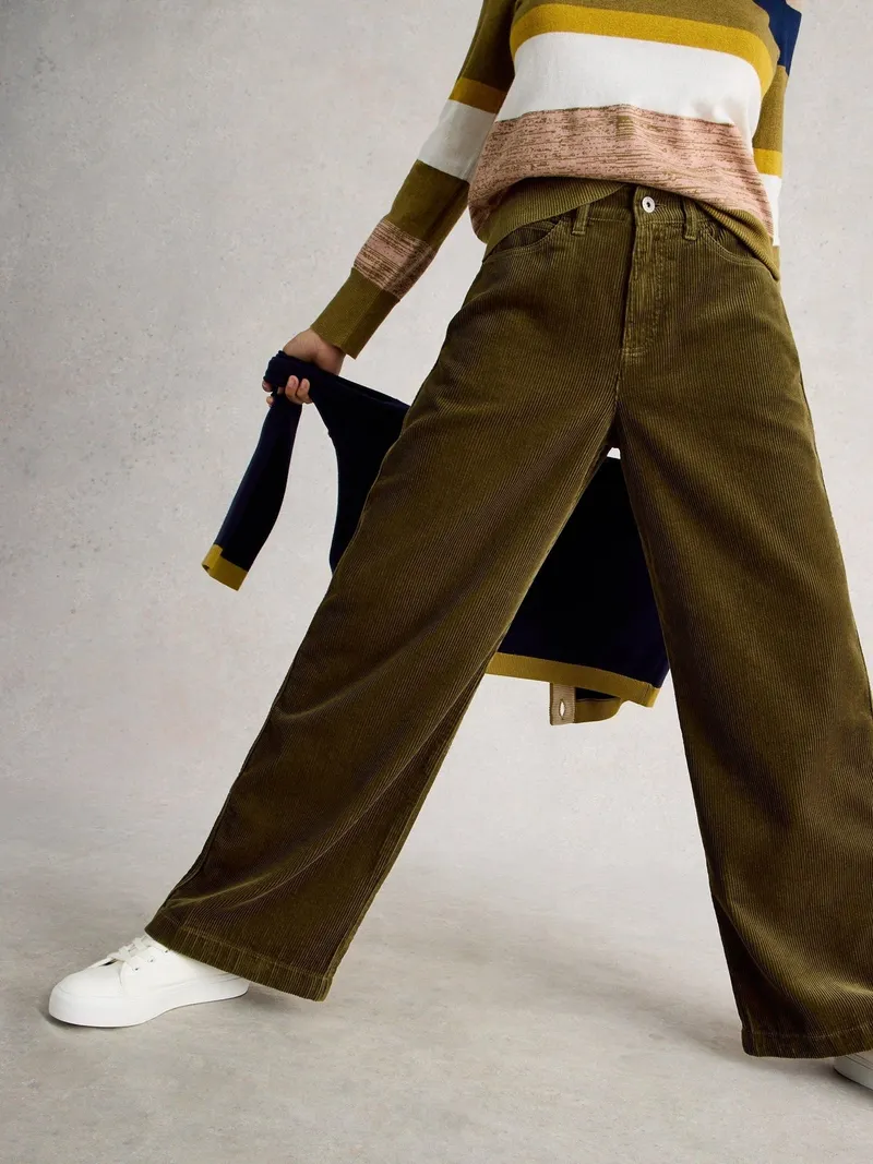 White Stuff Kordhose Ayla mit weitem Bein - 40, Khakigrün, – Produktbild 1 von 4