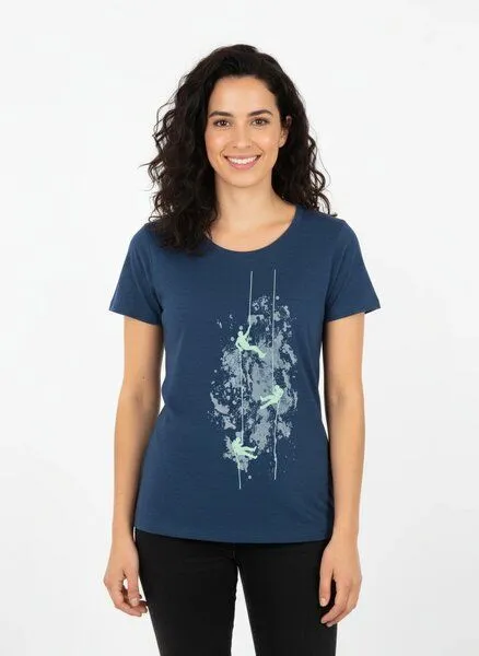 Spangeltangel Spangeltangel Damenshirt, “Kletterer“, T-Shirt, sportlich, bedruckt, Siebdruck, Bio-Baumwolle, Dunkelblau, – Produktbild 2 von 4