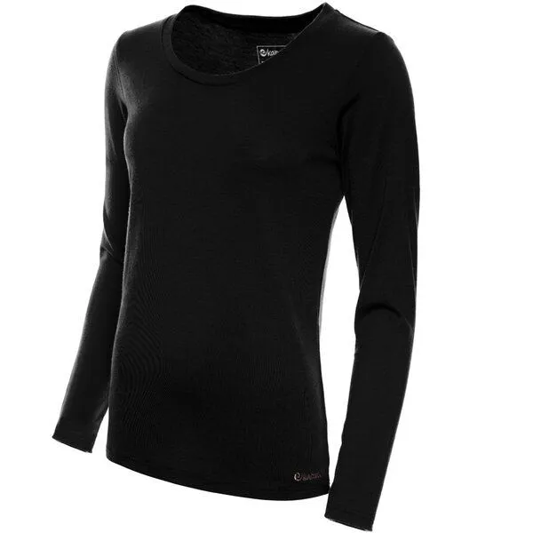Kaipara - Merino Sportswear Kaipara - Merino Sportswear Merino Shirt Langarm Regularfit 150 Damen weiter Halsausschnitt, Schwarz, – Produktbild 2 von 2