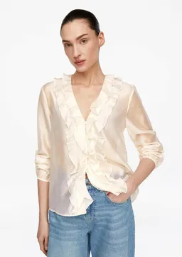 comma comma Langarmbluse Bluse Lyocell-Bluse mit Volants – Produktbild 1 von 1