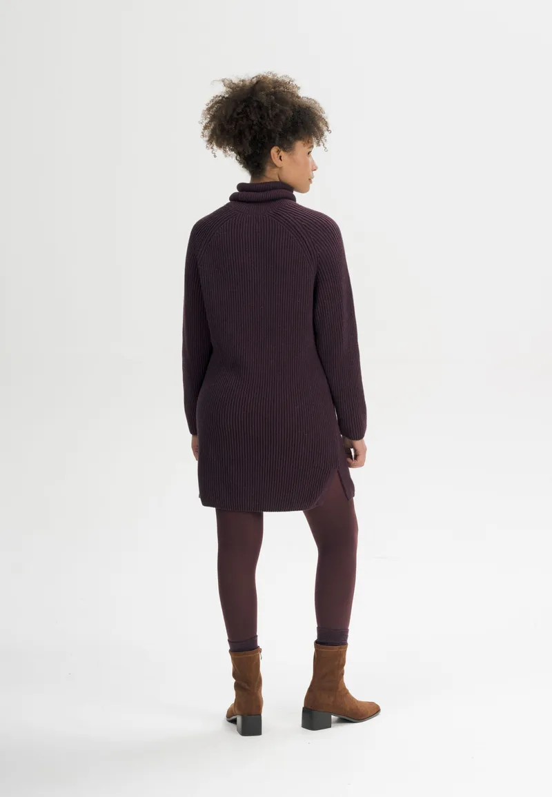 MELA MELA Damen vegan Kleid Aus Rippstrick Mit Rollkragen Arunika Holunder Melange, Violett, – Produktbild 1 von 2