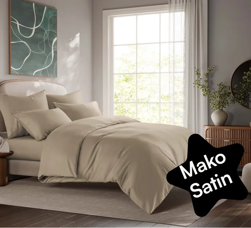 Seralino Bettwäsche Mako Satin Bettwäsche (100% Bio Baumwolle) mit Kissenbezug, 2 teilig, Fairtrade/ GOTS zertifiziert, uni Bettwäsche Set mit Reißverschluss, Braun, – Produktbild 1 von 5
