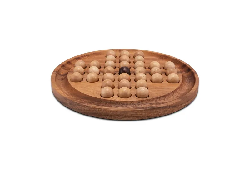 LOGOPLAY Spiel Solitär rund mit hellen Kugeln, Gesellschaftsspiel, Solitär XL rund Edles Knobelspiel aus Samena-Holz mit Holzkugeln Ø 26, Beige, – Produktbild 3 von 5