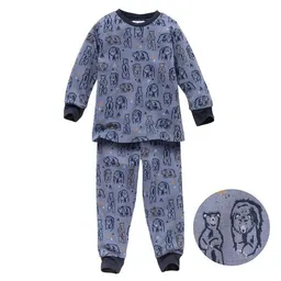 People Wear Organic People Wear Organic Pyjama "Grizzlybär", Langarm-Schlafanzug, blau/bedruckt, 100% Baumwolle (Bio) – Produktbild 1 von 1