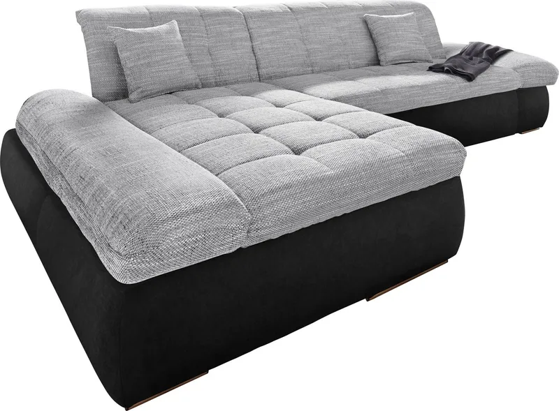 DOMO collection Ecksofa PB MORIC wahlweise mit Bettfunktion + Armteilverstellung, L-Form, im XXL-Format, B/T/H:300/172/80 cm, feine Steppung, Schwarz|silberfarben, – Produktbild 7 von 7