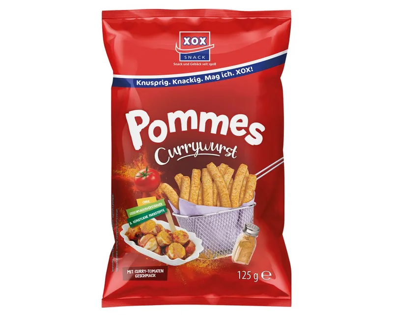 XOX XOX Knabberei, XOX Pommes Snack Currywurst knusprig herzhaft mit Currynote 125g – Produktbild 1 von 1