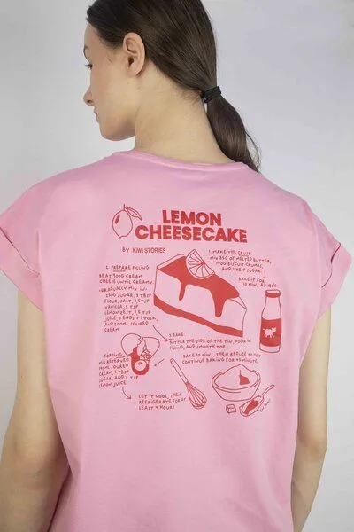 Kiwistories T-Shirt Kurzarm- 100%Org Baumwolle- Cheesecake Print, Rosa, – Produktbild 2 von 3