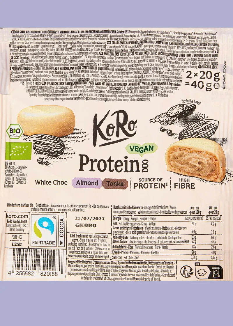 KoRo Bio Protein Duo White Choc Almond Tonka | 2 x 20 g – Produktbild 5 von 5