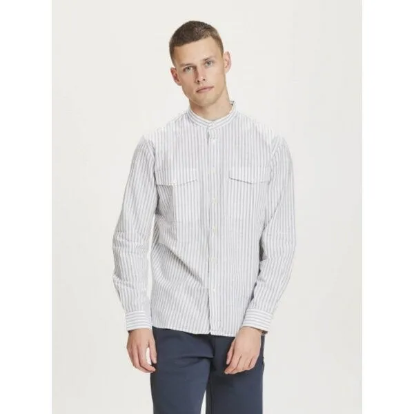 KnowledgeCotton Apparel KnowledgeCotton Apparel Hemd STRIPED aus Bio-Baumwolle und Bio-Leinen, Weiß (snow white), – Produktbild 1 von 3
