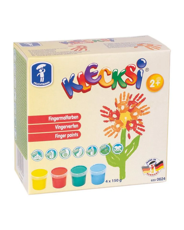 Feuchtmann Fingerfarbe KLECKSi Basic Mini, 4 x 150g hautfreundliche Fingermalfarbe für Kinder, Bunt, – Produktbild 2 von 5