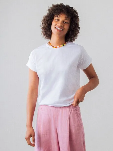 Honest Basics Honest Basics Damen Flügelärmeln T-Shirt aus Bio- und recycelter Baumwolle, Weiss, – Produktbild 3 von 4
