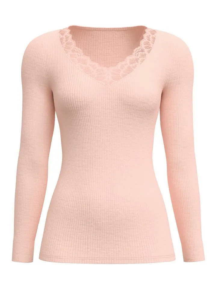 CALIDA CALIDA Longsleeve Silky Wool Joy zarte Spitzen-Details, wärmend, weich, leichter Glanz, Rosa, – Produktbild 2 von 5
