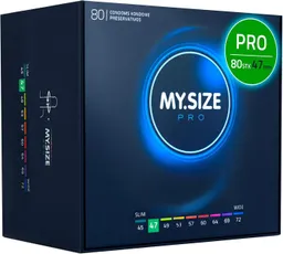 MY.SIZE Kondome PRO ELITE Kondome, 9 Größen, 45-72 mm, Schlank-XXXXL, Extra reines Vytex-Latex, leicht zu öffnen, hauchdünn 0,05mm – Produktbild 1 von 1