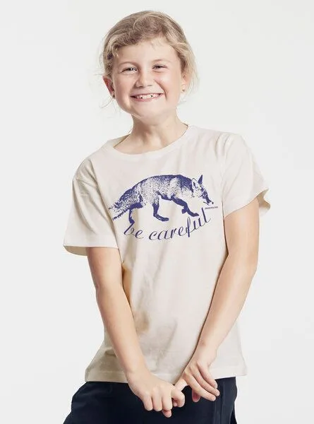 Peaces.bio - handbedruckte Biomode Peaces.bio - handbedruckte Biomode Bio-Kinder T-Shirt Be Careful, Natur, – Produktbild 2 von 3