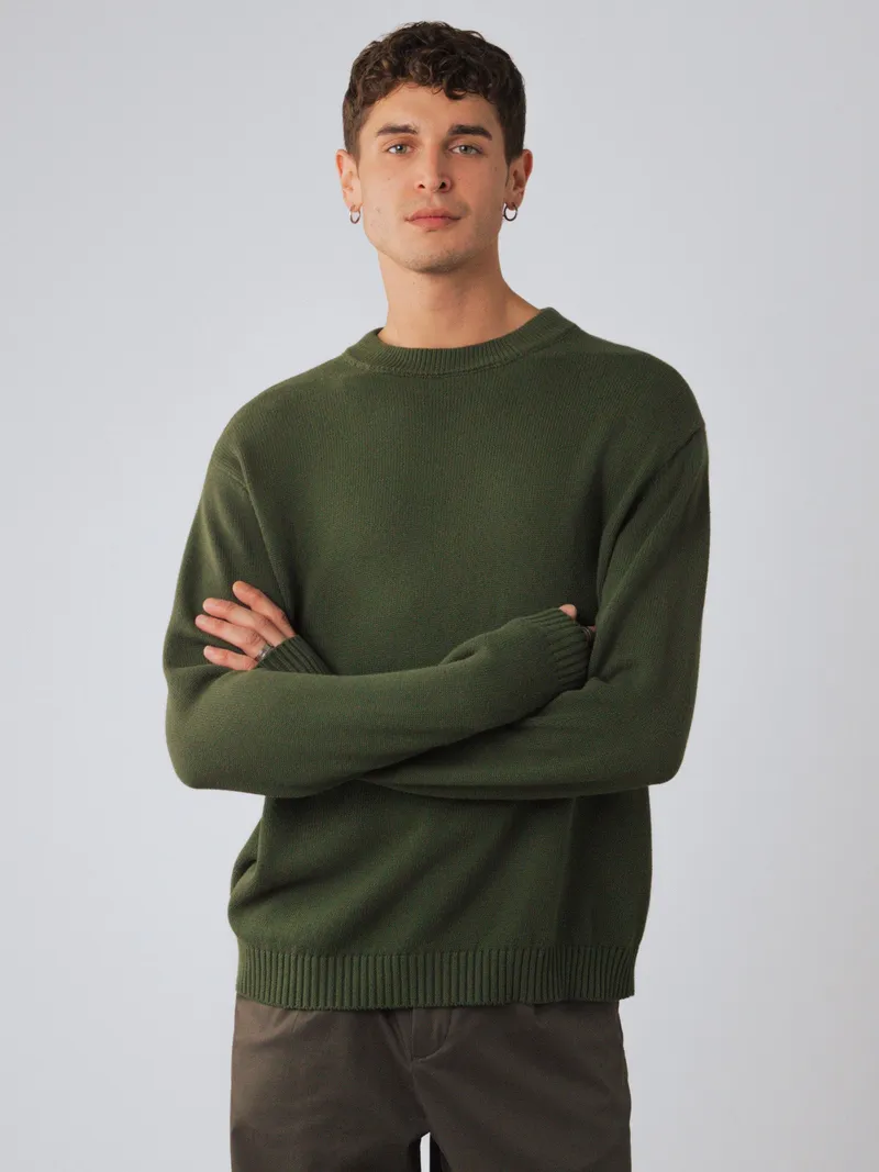 Honest Basics Honest Basics Herren vegan Pullover Crew Thyme, Grün, – Produktbild 1 von 2