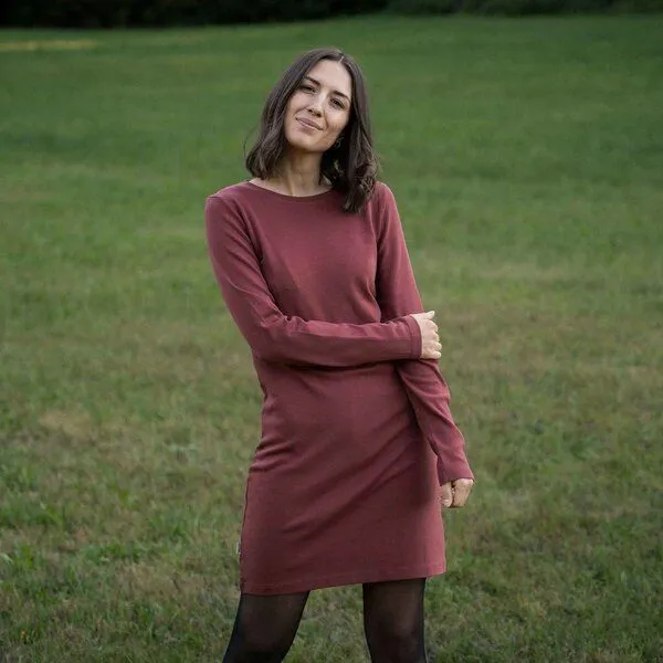 Vresh Clothing Vresh Clothing Vlora - Langarmkleid aus Biobaumwolle, Weinrot, – Produktbild 3 von 4