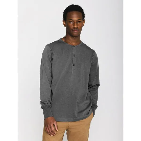 KnowledgeCotton Apparel KnowledgeCotton Apparel Sweatshirt - BO long sleeve henley - aus Bio-Baumwolle, Grau (dark grey melange), – Produktbild 1 von 4