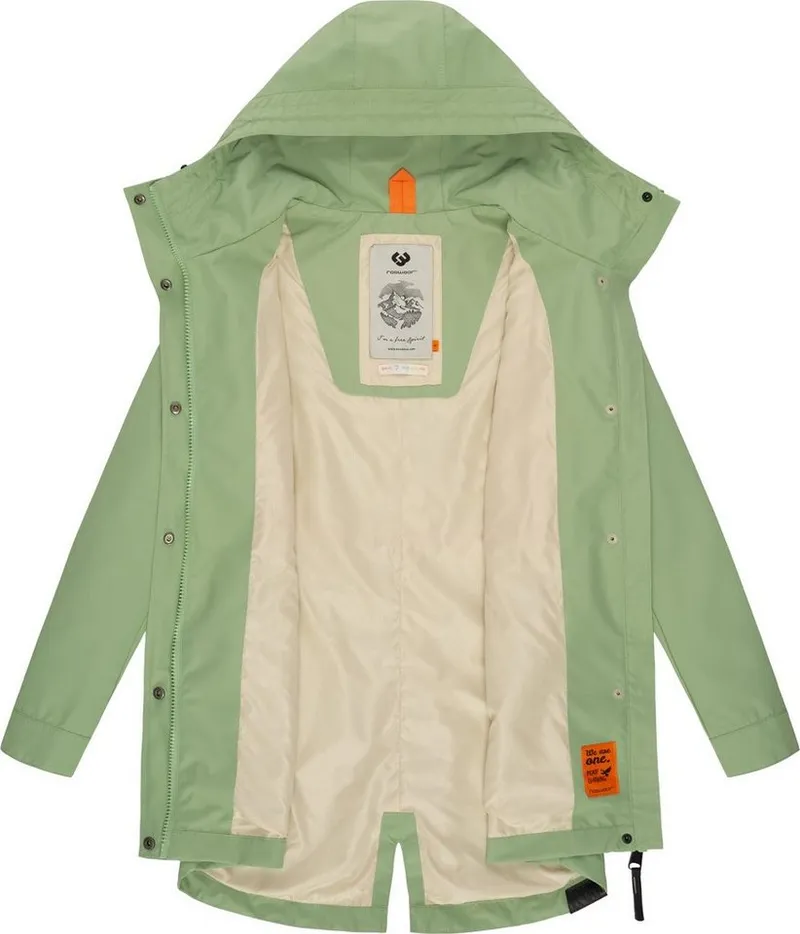 ragwear ragwear Regenmantel Begonia Wasserdichter Damen Übergangsmantel mit großer Kapuze, Grau|grün, – Produktbild 1 von 5
