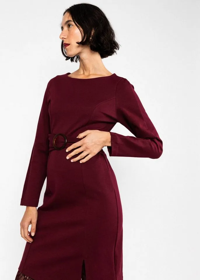 blutsgeschwister blutsgeschwister Etuikleid figurbetontes Etuikleid mit Gürtel und Schlitz für Damen, Rot, – Produktbild 4 von 5