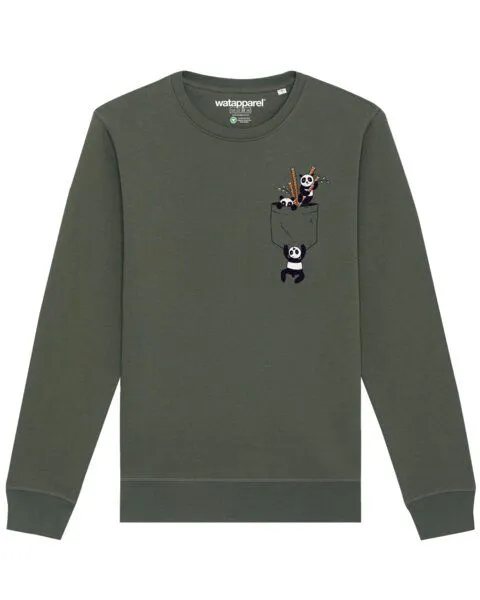 watapparel watapparel Sweatshirt Unisex Pocket Pandas, Khaki, – Produktbild 1 von 3