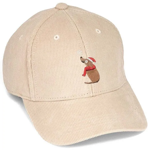 LIGARTI Bestickte Cord Cap – Thomas der Weihnachtshund – LIGARTI Tiermanufaktur, Sand, – Produktbild 1 von 4
