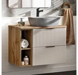 Lomadox Waschtisch ADELAIDE-56-CASHMERE, 80cm breit mit Aufsatzbecken, kaschmir und Eiche – Produktbild 1 von 1
