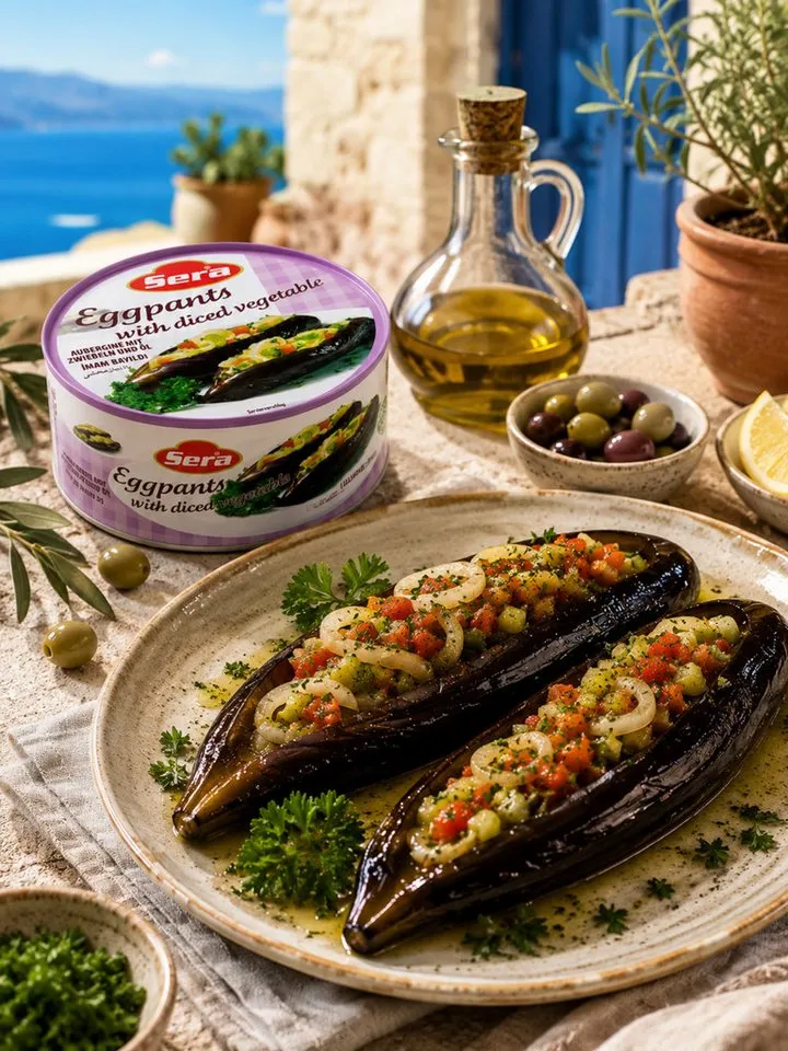 SERA FOOD Fertiggericht Auberginen mit Gemüsewürfeln – mediterran & servierfertig, (Vegane Konserven), Spezialität, servierfertig, vegan/vegetarisch, hochwertige Zutaten – Produktbild 3 von 4