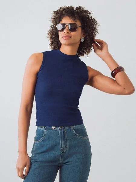 Honest Basics Honest Basics Damen Mock-Top aus Bio- und recycelter Baumwolle, Atlantik, – Produktbild 1 von 4