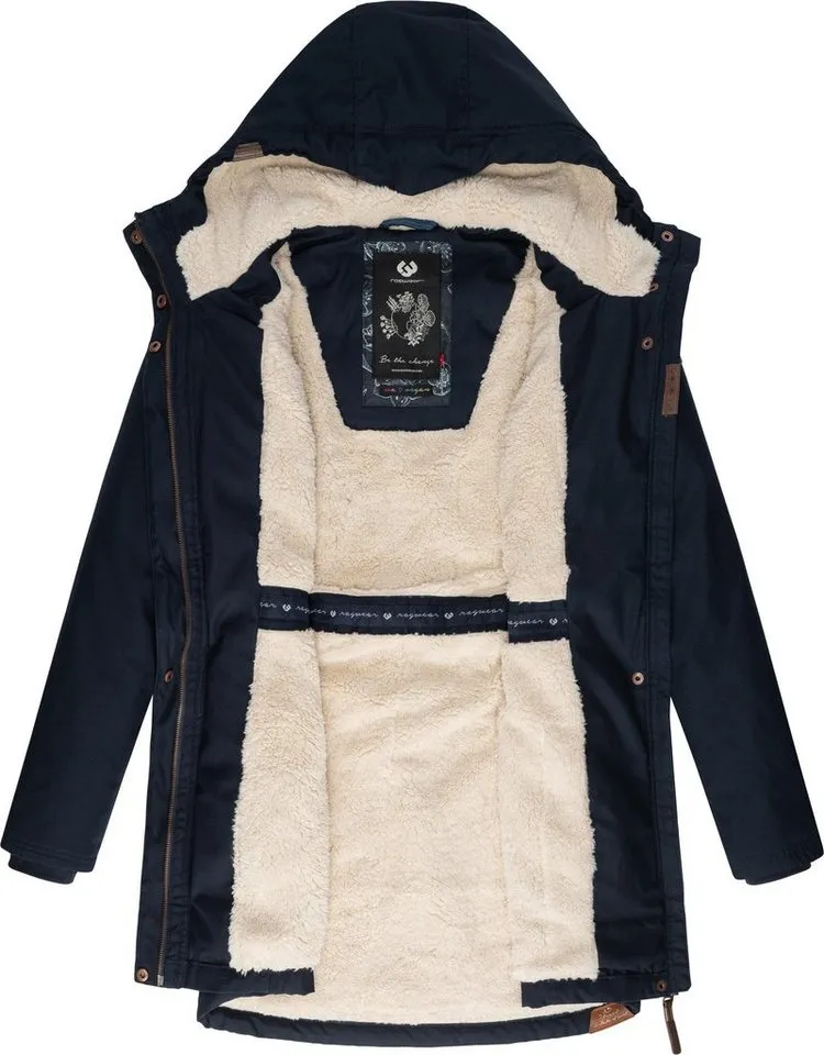 ragwear ragwear Wintermantel Elsie stylischer Winterparka mit Kapuze und Teddyfleece, Blau, – Produktbild 1 von 4