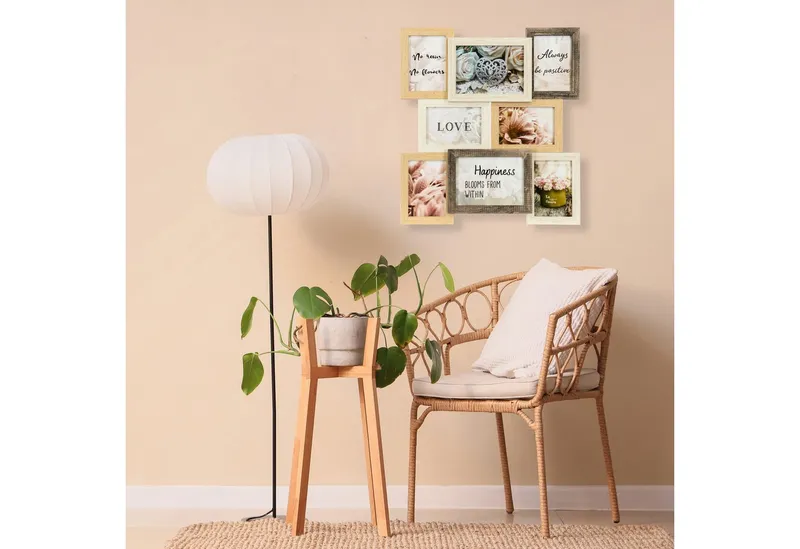 queence Bilderrahmen Collage Rahmen 3D Holz in braun, für 8 Bilder (1 St), Platz für 6 Fotos in 10x15cm und 2 Fotos in 13x18cm, Braun, – Produktbild 2 von 5