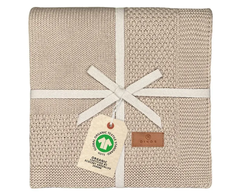 Babydecke DIKOS® Kuscheldecke Bordüre *100%* Bio Baumwolle, Geschenk zur Geburt, DIKOS, Strickdecke 75×100, Baby Erstausstattung Neugeborene, Babygeschenk, Warmes taupe, – Produktbild 1 von 5