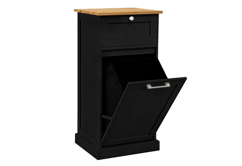 COSTWAY COSTWAY Wäscheschrank mit Wäschekorb & Stauraum, Badezimmerschrank, Schwarz, – Produktbild 1 von 5