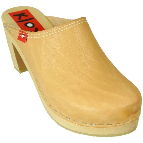 Klox Klox New York - High Heel Holzclog mit pflanzlich gegerbtem Leder, Natur (braunbeige), – Produktbild 2 von 3