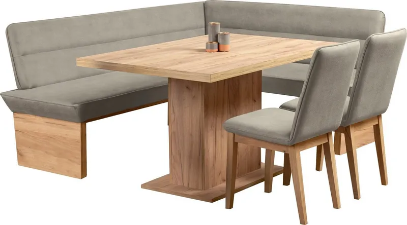 OTTO home Eckbankgruppe Beluna + Cross Essecke Sitzgruppe Eckbank Küchenbank, (Set, 4-tlg., Eckbank, 2 Stühle und Tisch), Sitzgruppe Esszimmer Stühle Tisch und Bank bequem gepolstert, Braun, – Produktbild 4 von 8