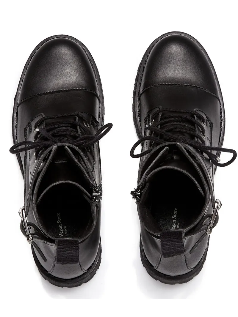 Will's Vegan Store Will's Vegan Store Damen vegan Schnürstiefel Buckled Work Boots Schwarz, Schwarz, – Produktbild 2 von 2