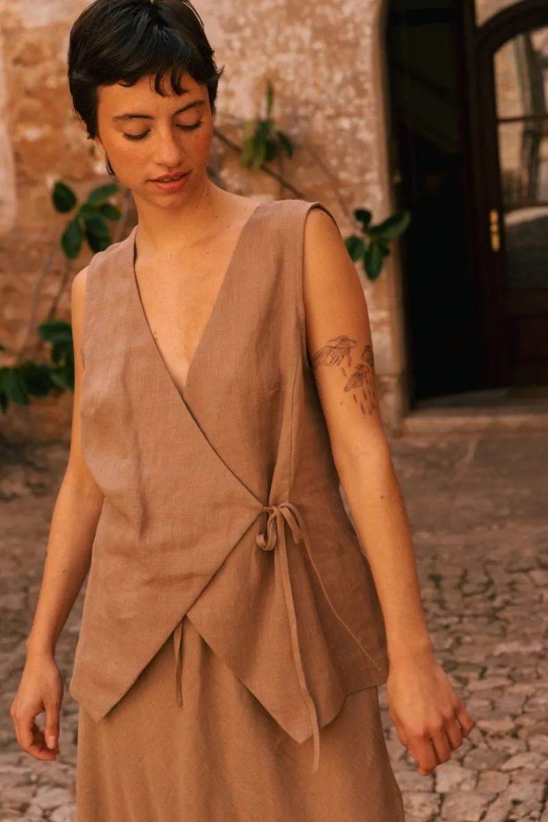 AmourLinen AmourLinen Damen vegan Ärmelloses Top Blanca Rosy Brown, Hellbraun, – Produktbild 2 von 2