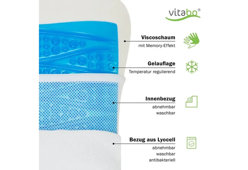 Vitabo Nackenkissen ergonomisches Kopfkissen – kühlendes Gel, 100% Lyocellbezug, 1-tlg. – Produktbild 3 von 4