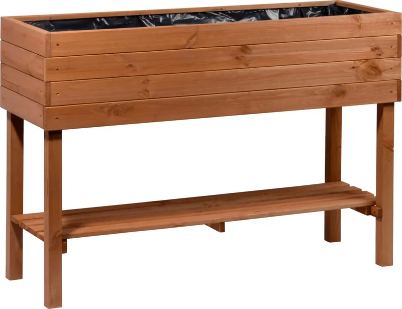 Dobar Dobar Hochbeet, mit Ablage, inkl. Pflanzfolie, wetterfest lasiert, Braun, – Produktbild 3 von 5