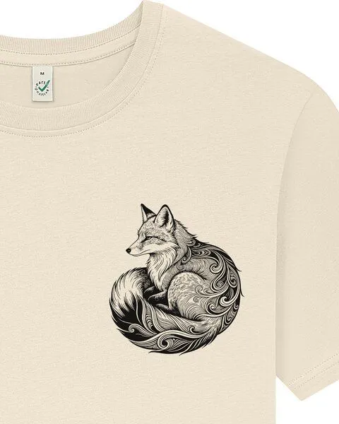 Spreecult Spreecult kleiner LineArt Fuchs - Bio und Fair - Männer Unisex T-Shirt - Line Art Fox, Natural (weiß), – Produktbild 2 von 3