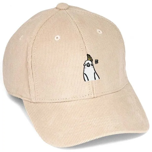 LIGARTI Bestickte Cord Cap – Heidi der Nymphensittich – LIGARTI Tiermanufaktur, Sand, – Produktbild 1 von 4