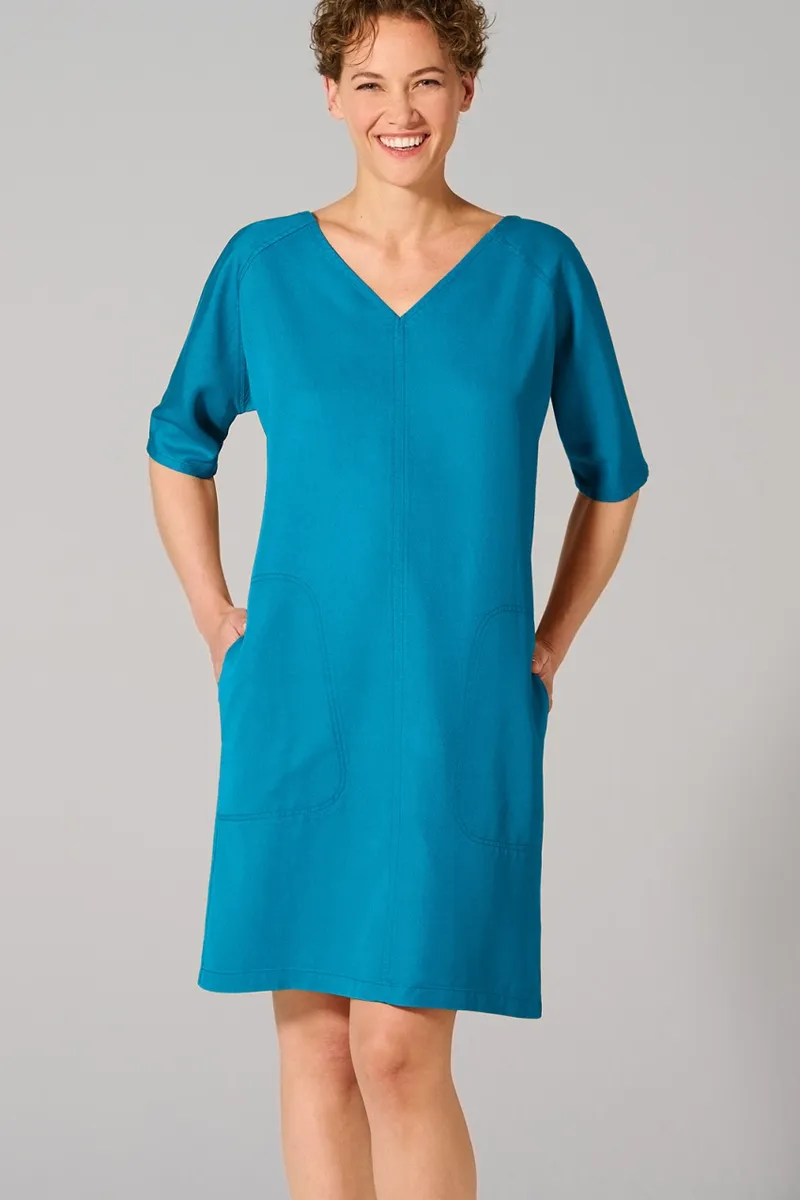 HempAge Hempage Damen vegan Kleid Mit V-Ausschnitt Azurblau, Blau, – Produktbild 2 von 2