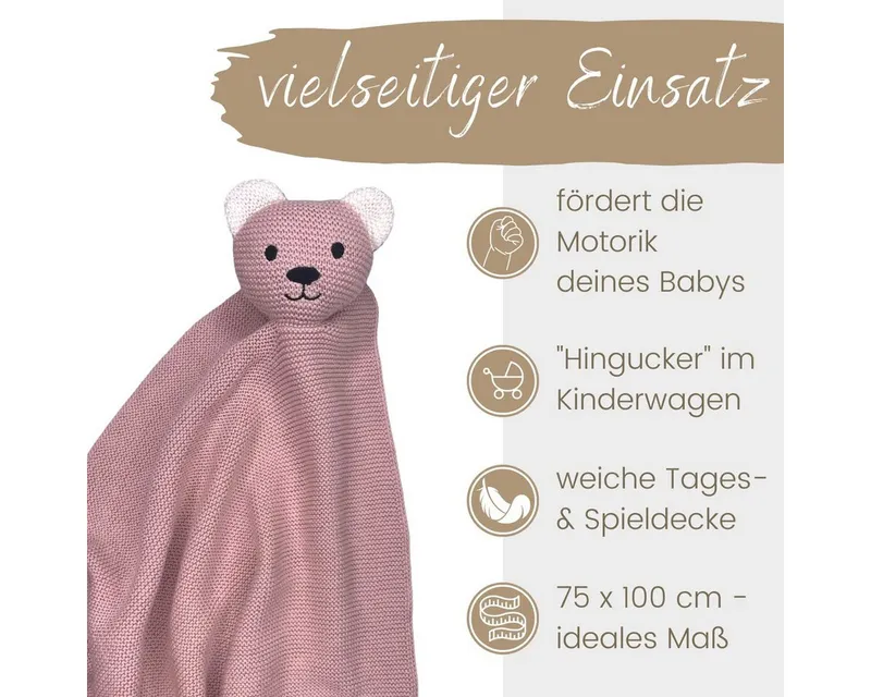 Babydecke DIKOS® Babydecke SCHMUSE-Bär Baby Geschenk Mädchen Junge Geschenkset, DIKOS, Geschenk zur Geburt, PREMIUM Qualität, 100 % BIO Baumwolle, Rosa, – Produktbild 4 von 5